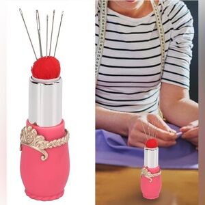 Hot Pink Sewing Needle Lipstick Pin Cushion Retractable NEW